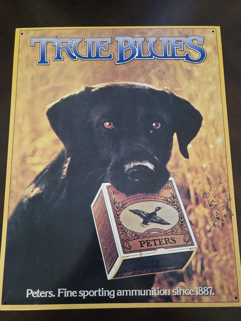 Tin Sign W/Black Lab Advertising Peters Fine Sporting Ammunituon